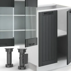 Vicco Cuisine Anthracite maison de campagne/blanc 300cm avec armoire haute, PT Chêne