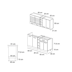 Vicco Cuisine Anthracite maison de campagne/anthracite 160cm , PT Marbre