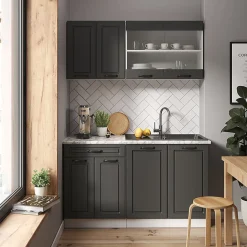 Vicco Cuisine Anthracite maison de campagne/blanc 140cm , PT Chêne