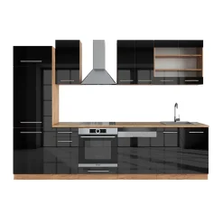 Vicco Cuisine Anthracite brillant/Chêne doré 300cm sans PT