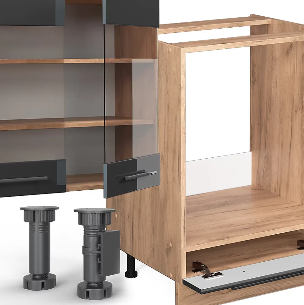 Vicco Cuisine Anthracite brillant/Chêne doré 300cm sans PT