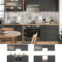 Vicco Cuisine Anthracite Campagne/Chêne doré 235cm sans PT