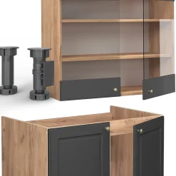 Vicco Cuisine Anthracite Campagne/Chêne doré 235cm sans PT