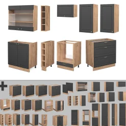 Vicco Cuisine Anthracite Campagne/Chêne doré 235cm sans PT