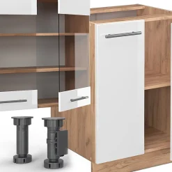 Vicco Cuisine Blanc brillant/Chêne doré 300cm avec armoire haute, sans PT