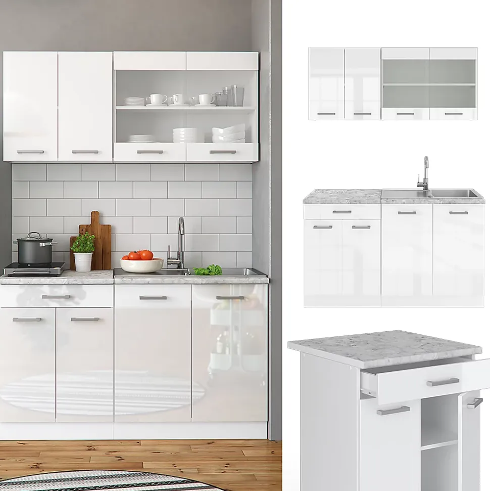 Vicco Cuisine blanc brillant/blanc 140cm , PT Anthracite