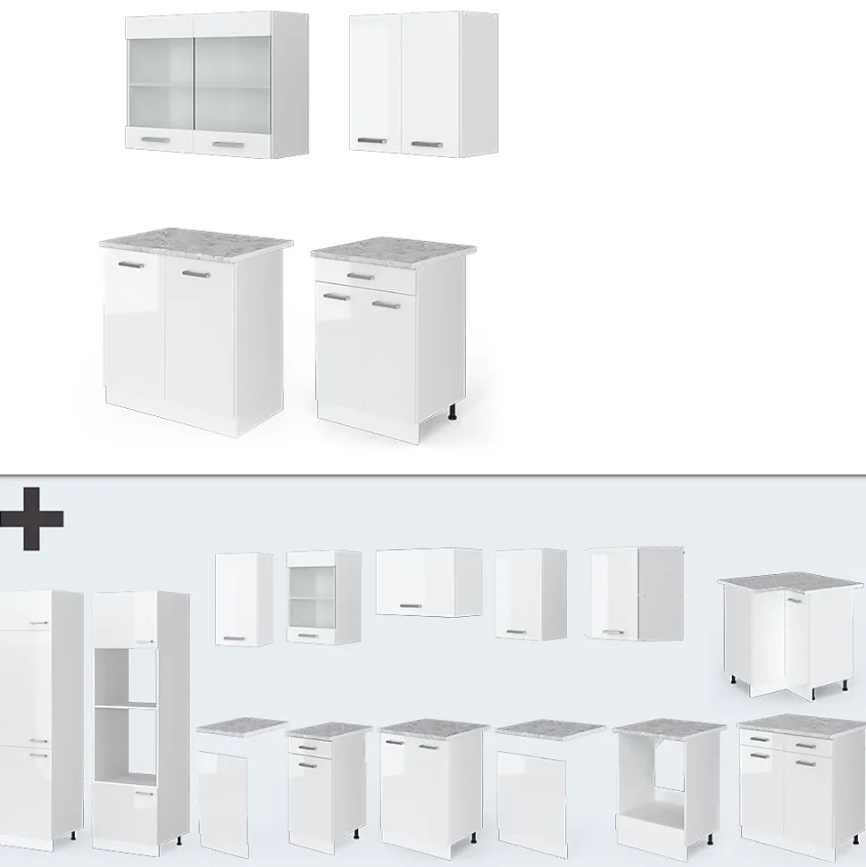 Vicco Cuisine blanc brillant/blanc 140cm , PT Anthracite