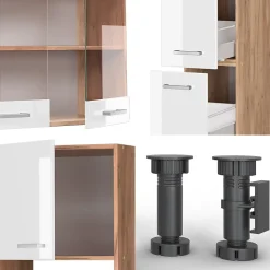 Vicco Cuisine Blanc brillant/Chêne doré 350cm avec armoire haute, sans PT