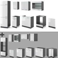 Vicco Cuisine Blanc brillant/Anthracite 300cm sans PT