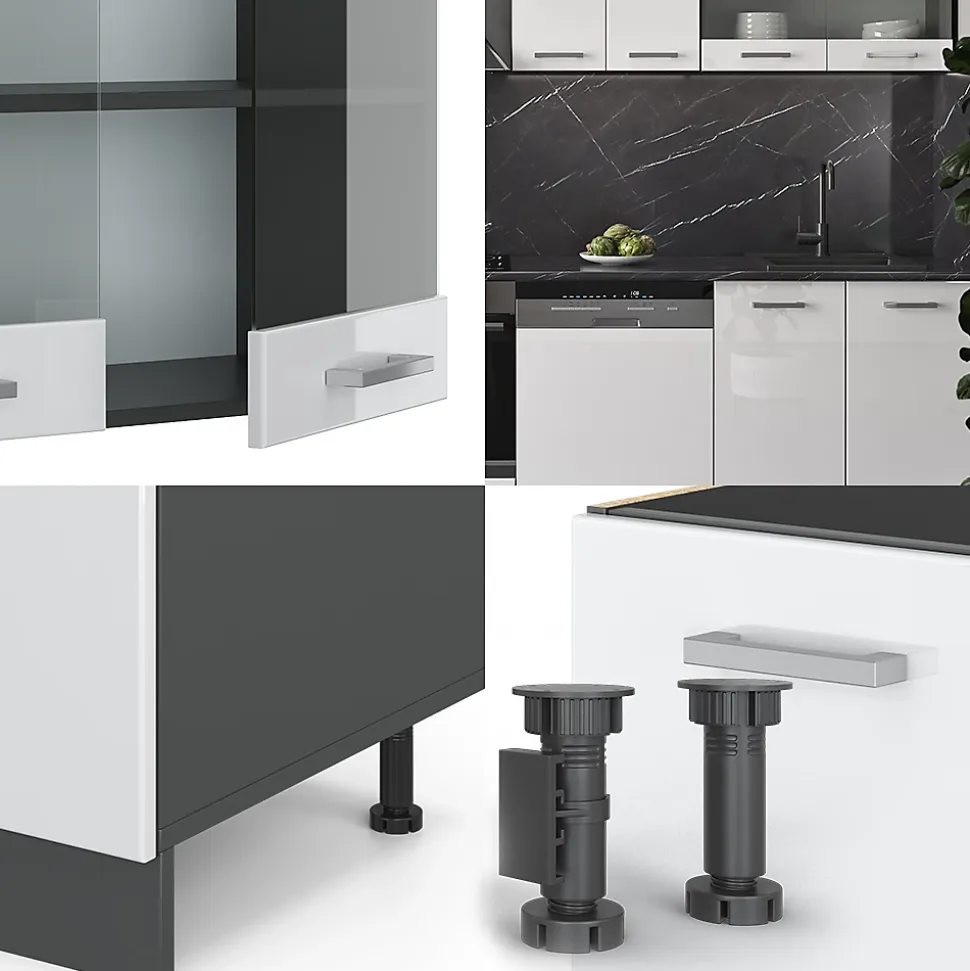 Vicco Cuisine Blanc brillant/Anthracite 300cm sans PT