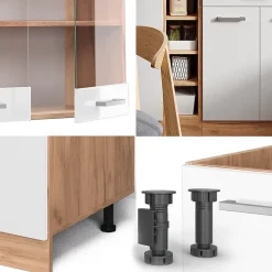 Vicco Cuisine Blanc brillant/Chêne doré 160cm , PT Chêne