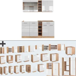 Vicco Cuisine Blanc brillant/Chêne doré 160cm , PT Chêne