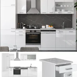 Vicco Cuisine blanc brillant/blanc 300cm , PT Anthracite