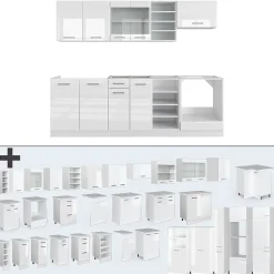 Vicco Cuisine blanc brillant/blanc 240cm , PT Chêne