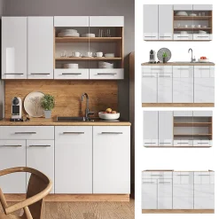 Vicco Cuisine Blanc brillant/Chêne doré 140cm , PT Chêne