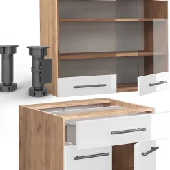 Vicco Cuisine Blanc brillant/Chêne doré 140cm , PT Chêne