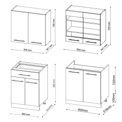 Vicco Cuisine Blanc brillant/Chêne doré 140cm , PT Chêne