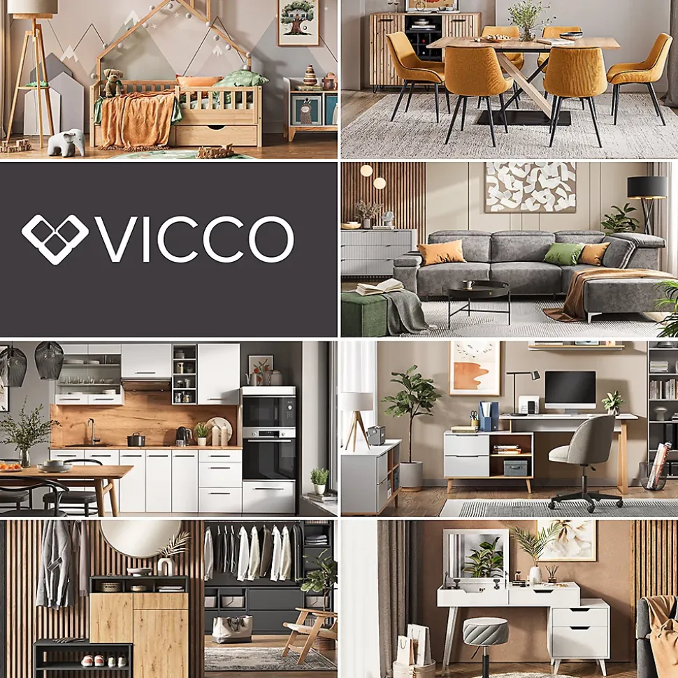 Vicco Cuisine Blanc brillant/Anthracite 160cm avec meuble four encastrable sans PT