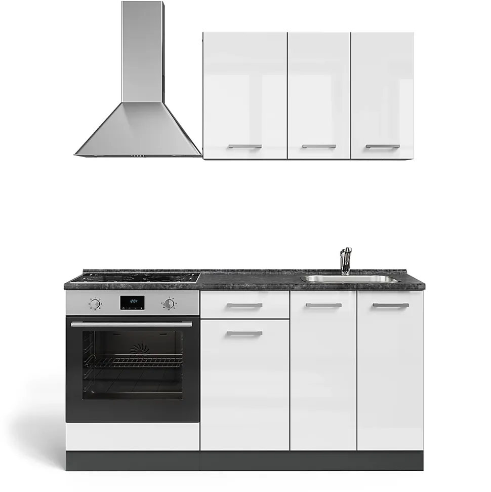 Vicco Cuisine Blanc brillant/Anthracite 160cm avec meuble four encastrable sans PT