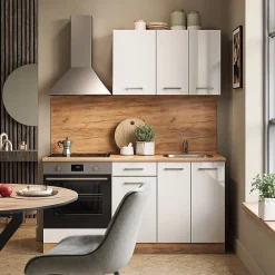 Vicco Cuisine Blanc brillant/Chêne doré 160cm avec meuble four encastrable sans PT