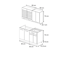 Vicco Cuisine Blanc campagne 140cm sans PT