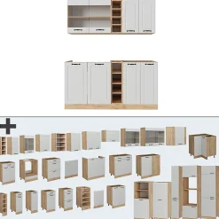 Vicco Cuisine Blanc campagnard/Chêne doré 160cm , PT Chêne