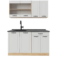 Vicco Cuisine Blanc campagnard/Chêne doré 140cm , PT Anthracite