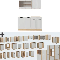 Vicco Cuisine Blanc campagnard/Chêne doré 140cm , PT Anthracite