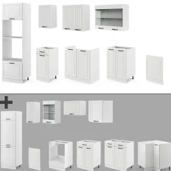 Vicco Cuisine Blanc campagne/blanc 300cm avec armoire haute, PT Chêne
