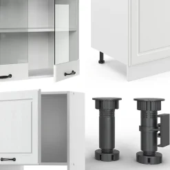 Vicco Cuisine Blanc campagne/blanc 300cm avec armoire haute, sans PT