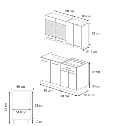 Vicco Cuisine Blanc campagne 140cm , PT Chêne