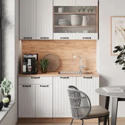 Vicco Cuisine Blanc campagne 140cm , PT Chêne