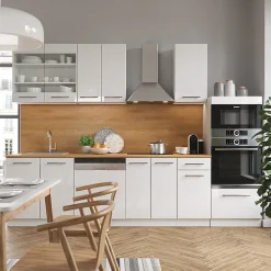 Vicco Cuisine Blanc 300cm avec armoire haute, sans PT