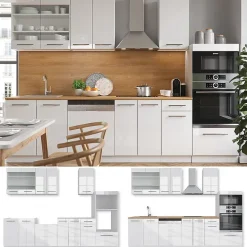 Vicco Cuisine Blanc 300cm avec armoire haute, sans PT