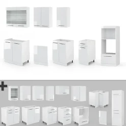 Vicco Cuisine Blanc 300cm avec armoire haute, sans PT