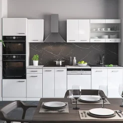 Vicco Cuisine Blanc 300cm avec armoire haute, sans PT