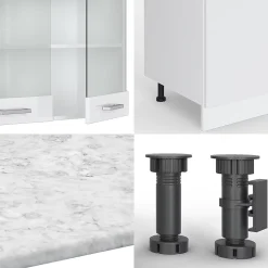 Vicco Cuisine Blanc 300cm avec armoire haute, sans PT