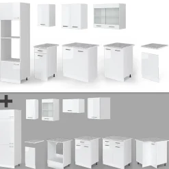 Vicco Cuisine Blanc 300cm avec armoire haute, sans PT