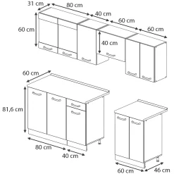 Vicco Cuisine Blanc Haute brillance 240cm , PT Marbre
