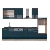 Vicco Cuisine bleu foncé brillant/chêne doré 300cm avec armoire haute, PT Anthracite