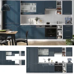 Vicco Cuisine bleu foncé brillant/blanc 355cm , PT Marbre