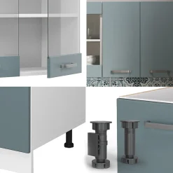 Vicco Cuisine Bleu-gris 140cm , PT Marbre