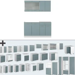 Vicco Cuisine Bleu-gris 140cm , PT Marbre