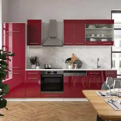 Vicco Cuisine Bordeaux haute brillance/blanc 300cm , PT Chêne