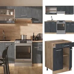 Vicco Cuisine Béton noir/chêne doré 200cm sans PT