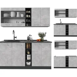 Vicco Cuisine Béton/Anthracite 160cm sans PT