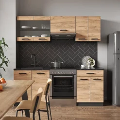 Vicco Cuisine Chêne doré/anthracite 200cm sans PT