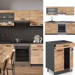 Vicco Cuisine Chêne doré/anthracite 200cm sans PT