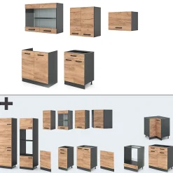 Vicco Cuisine Chêne doré/anthracite 200cm sans PT