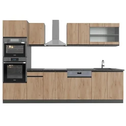 Vicco Cuisine Chêne doré/anthracite 300cm J-Shape, avec armoire haute, sans PT